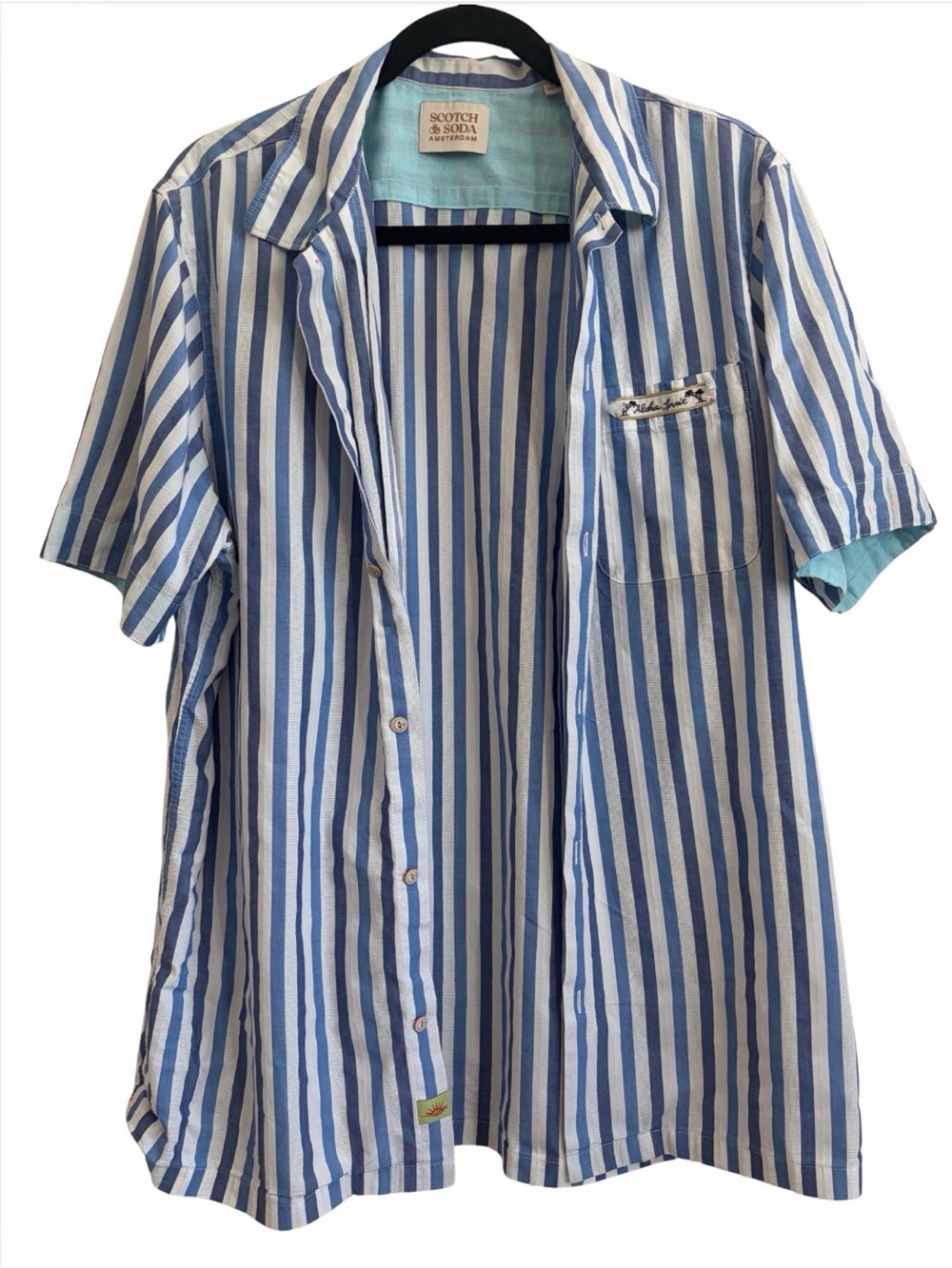 Scotch & Soda Blue and White Vertical Stripe Short Sleeve Shirt